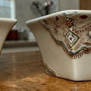 Pier 1 Nisa Square Bowls, Set of 2, Hand Painted Earthenware Excellent Condition